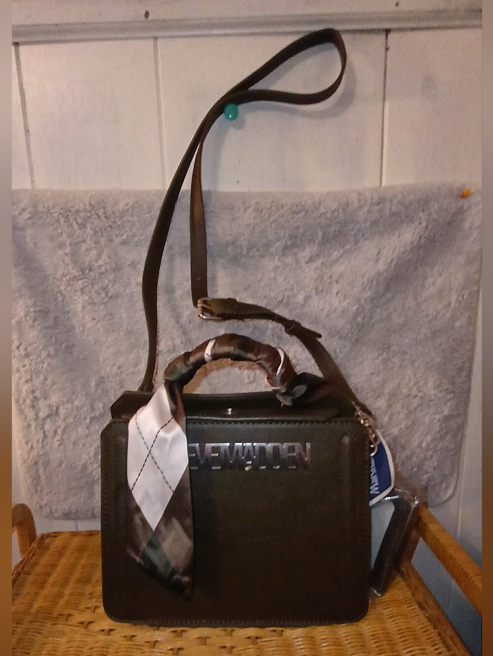 Steve Madden Brown Structured Crossbody with Scarf Accent& Wallet